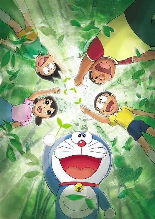 Hình đẹp Doraemon trên trang báo, gợi cảm giác hoài niệm, bố cục lệch phải nhìn thoáng