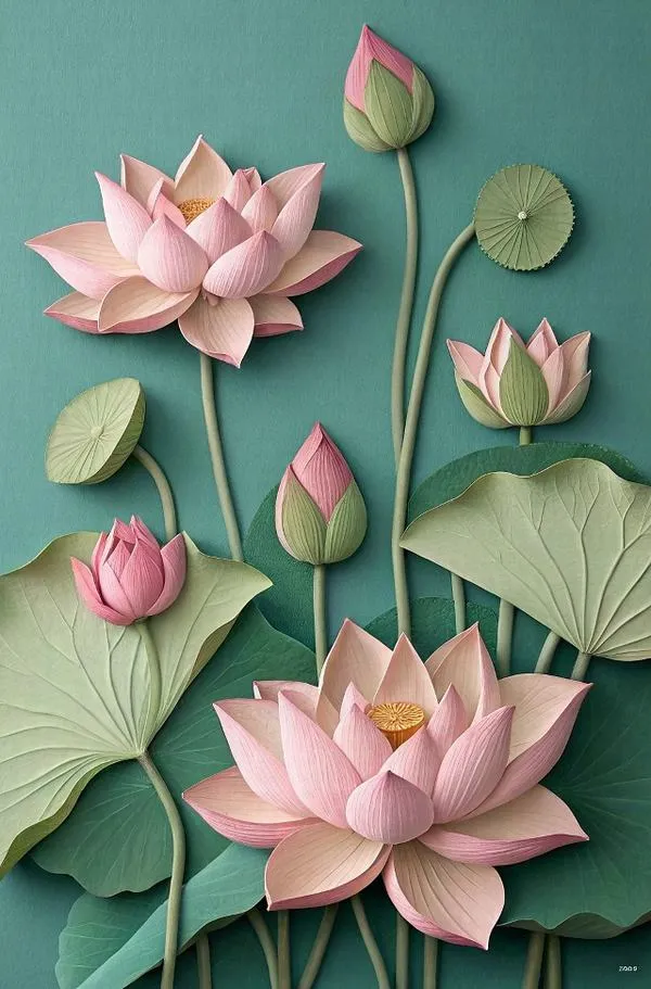 Hình nền hoa sen lập thể, đường gân lá rõ, giọt sương bám mép cánh, ánh viền mỏng