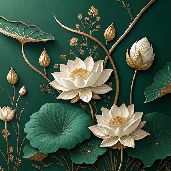 Ảnh nền hoa sen nổi khối, giọt nước như pha lê, ánh viền sáng, nền mờ hậu cảnh