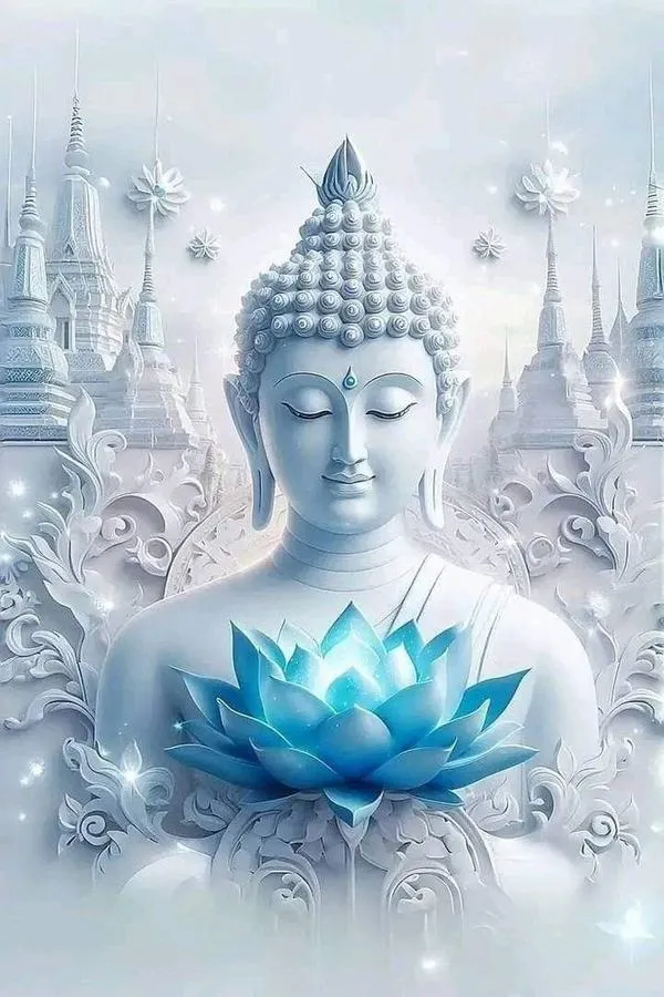 Màn hình khóa sen vàng kèm kinh kệ uốn mềm, nền giấy loang, nhìn vào thấy lòng dịu.