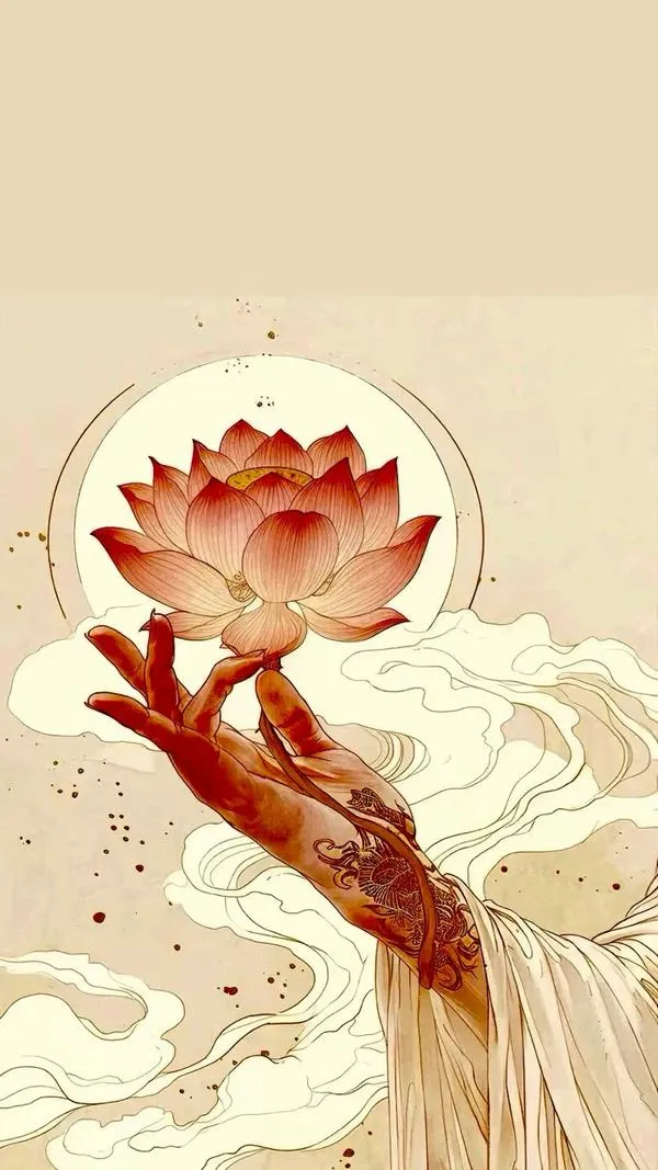 Màn hình khóa chữ An đặt cạnh đài sen, nền trơn thoáng, icon nổi rõ, nhìn rất gọn.