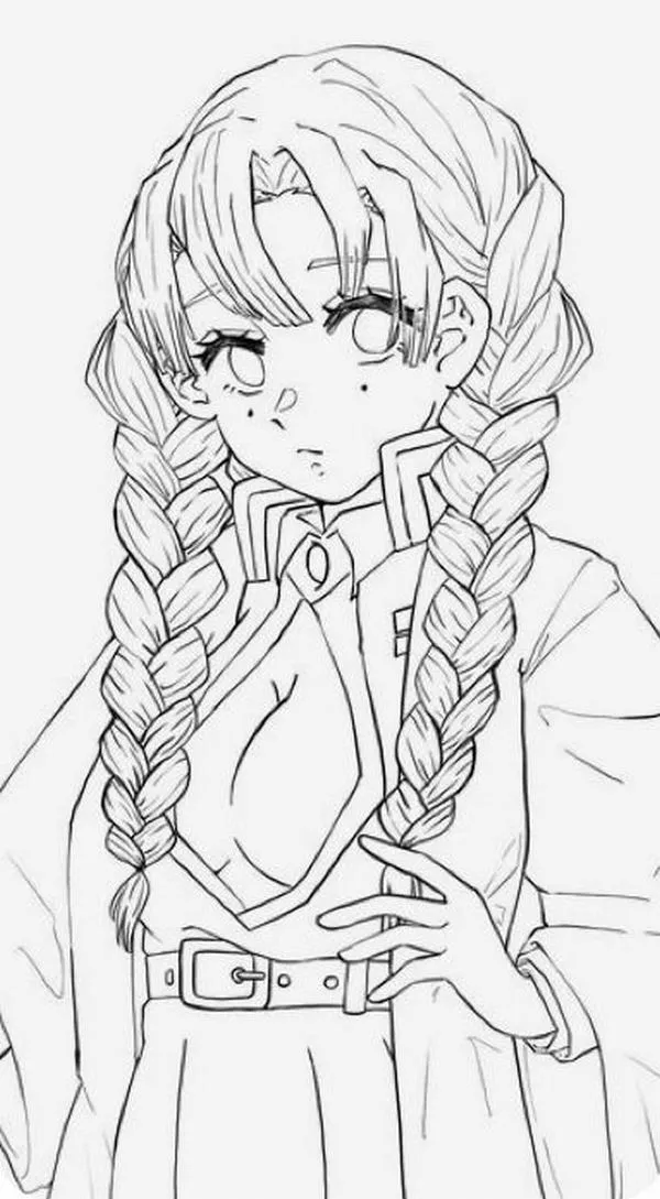38 Tranh tô màu Mitsuri Kanroji dễ thương với tóc hồng xanh lá giúp bé tránh xa điện thoại