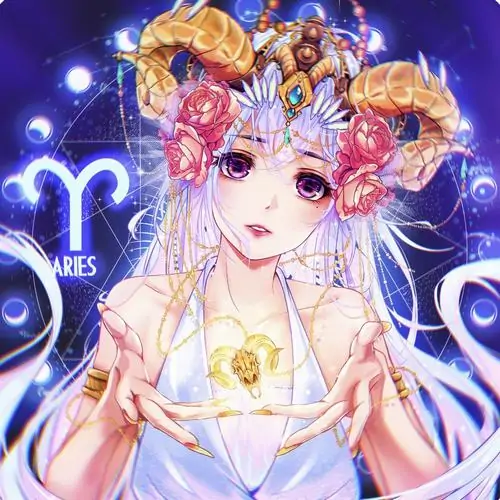 Cô nàng anime pastel đội vòng hoa rực sắc, tóc sáng dài và ký hiệu cung hiện sau lưng khiến bức ảnh nhìn nhẹ, tươi và khá hợp cho hình đại diện nữ Dương Cưu