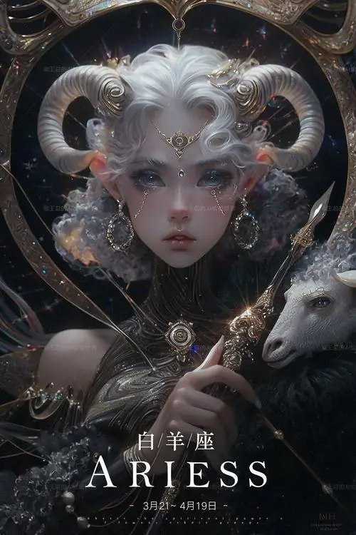 Ảnh Dương Cưu chân dung tối màu đặt khuôn mặt nữ với cặp sừng phát sáng ở trung tâm, nền đen xám làm mắt và đường viền nổi bật, nhìn sâu và khá ngầu