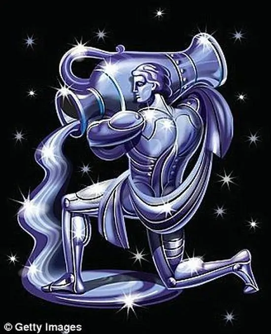 Tấm ảnh giả lập cửa sổ mưa với vệt nước kéo dài trên kính, phía xa là đèn phố xanh lam và biểu tượng Bảo Bình mờ như hơi thở, khiến tổng thể dịu theo cách rất đời