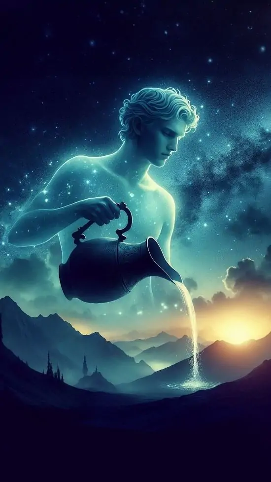 Một thiết kế dạng con dấu thiên văn dùng đường nét mảnh để ghép ký hiệu sóng nước với la bàn, tạo cảm giác lá số tử vi và bản đồ sao đang chạm nhau trong cùng khung ảnh