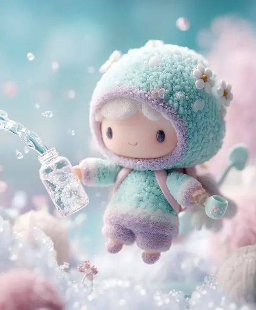 Khung ảnh chibi Bảo Bình đang vẽ hình trái tim lên mặt kính đọng nước, ánh sáng ban mai xuyên qua tạo nên màu nền tôn vinh nhân vật thật rạng rỡ