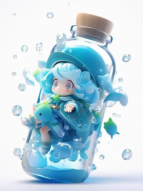 Cô bé tí hon mặc bộ đồ bơi có họa tiết cung hoàng đạo, đang lặn ngụp giữa những rạn san hô thể hiện phụ kiện làm nổi bật đặc điểm riêng thật sống động