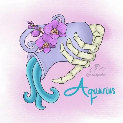 Bản vẽ tiểu Bảo Bình đang trốn tìm sau những chòm sao, đôi mắt to tròn lấp ló giữa không gian vòng tròn chiêm tinh thật huyền bí