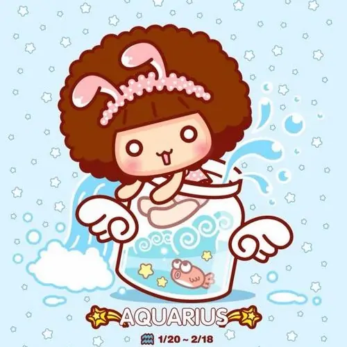 Mẫu ảnh chibi Bảo Bình ngồi bên cửa sổ ngắm trăng, tay ôm chú gấu bông nhỏ giữa khung cảnh mang đậm trang phục mang phong cách hiện đại thật xinh xắn