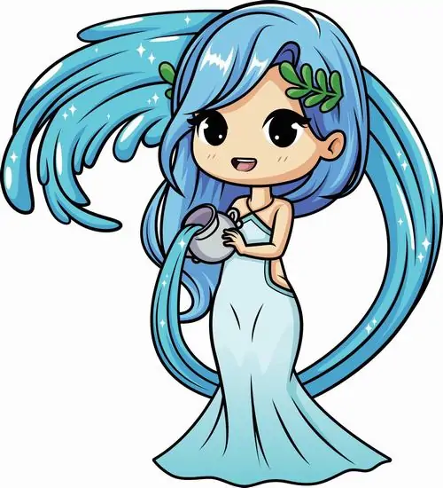 Nhân vật chibi với đôi chân ngắn mập mạp đang nhảy lò cò, bộ váy xanh lơ lấp lánh khiến màu nền tôn vinh nhân vật trông rất bắt mắt