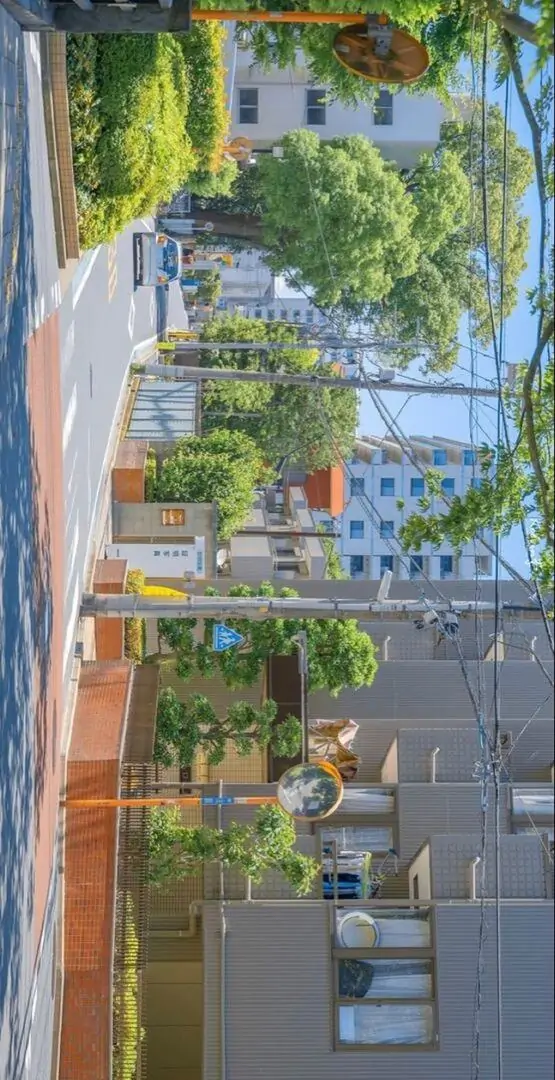 Ngôi nhà nhỏ cạnh hồ với hàng cây và hiên rộng hiện ra dưới nắng, bố cục gọn gàng khiến bức ảnh mang cảm giác đời sống yên ổn và dễ chịu