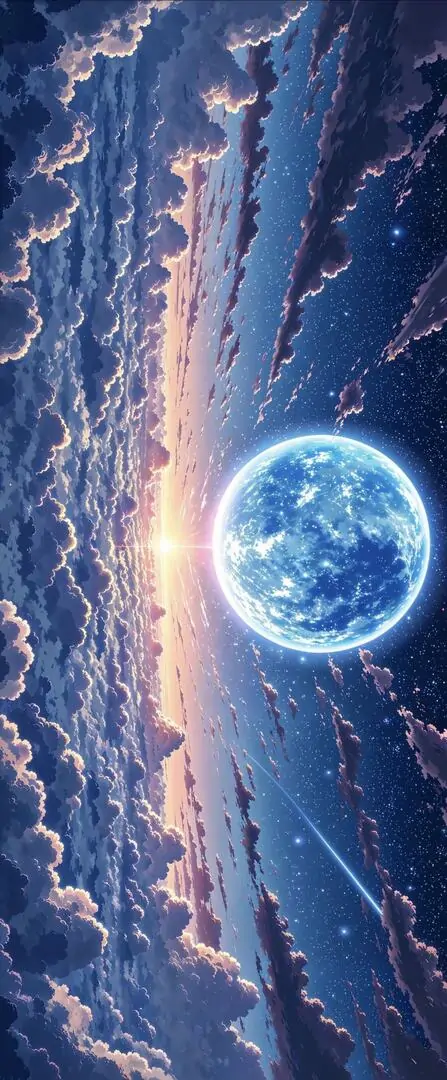 Ảnh wallpaper đẹp hành tinh xanh sáng nổi giữa nền sao và cụm hoa trắng tím ở tiền cảnh, khung cảnh vũ trụ này lên máy rất cute mà không bị quá rối