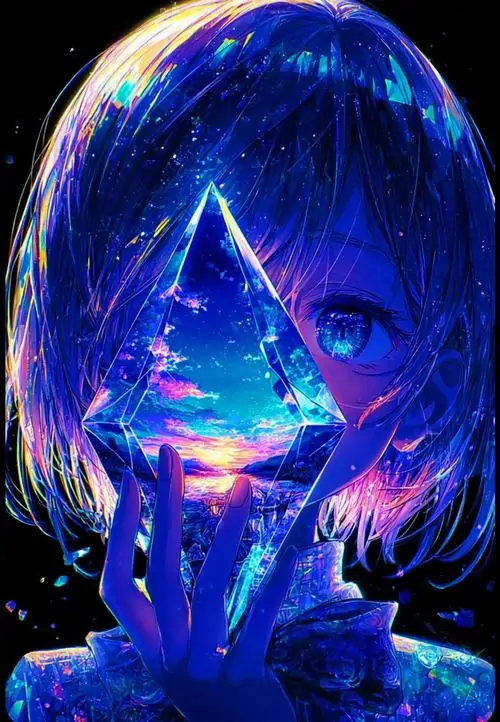 Thiếu nữ anime đứng tựa vào cột đá cổ, ánh mắt sắc sảo nhìn về phía chân trời thể hiện sự kiêu hãnh của cung hoàng đạo đầy lôi cuốn