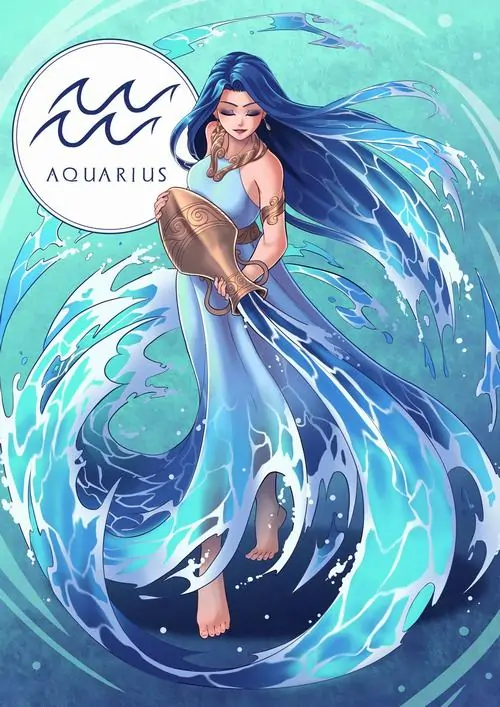 Nàng thơ Aquarius có mái tóc kết tết cầu kỳ đính những ngôi sao nhỏ, tà áo dài thướt tha hòa quyện vào ngôi sao xanh lấp lánh đầy yêu kiều