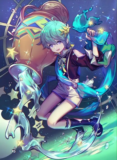 Khung hình nữ chính anime đứng trên đỉnh ngọn sóng, mái tóc xanh tung bay hòa cùng bọt biển trong bản phối màu xanh ngọc lục bảo cực kỳ lạ mắt