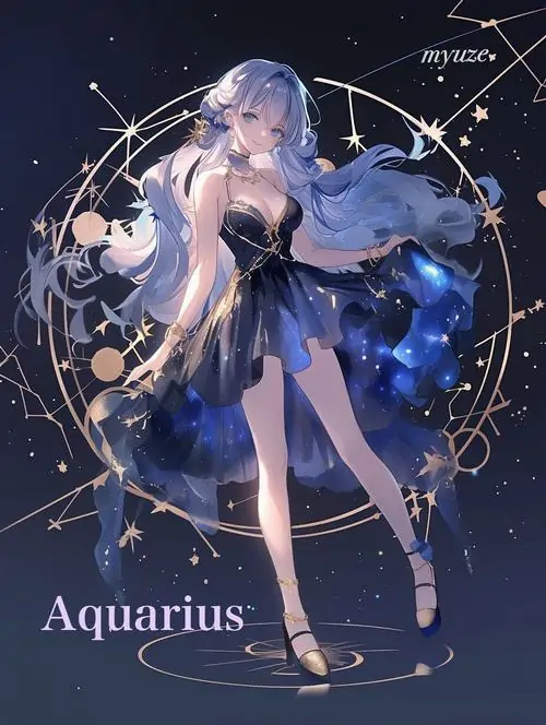 Cô gái anime mặc váy trắng tinh khôi đang mỉm cười nhẹ, đôi tay nhỏ nhắn ôm lấy chiếc bình thần kỳ đổ ra dòng nước mang hơi thở nghệ thuật số hiện đại