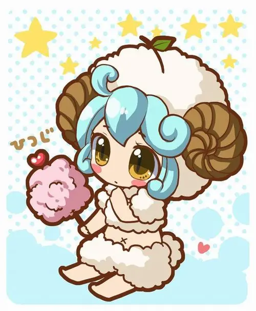 Hình đại diện cậu bé tóc xanh cuộn lọn, sừng nâu lớn và đàn mây kẹo quanh người tạo cảm giác vui mắt, hợp ai thích ảnh hoạt hình cung hoàng đạo ngộ nghĩnh