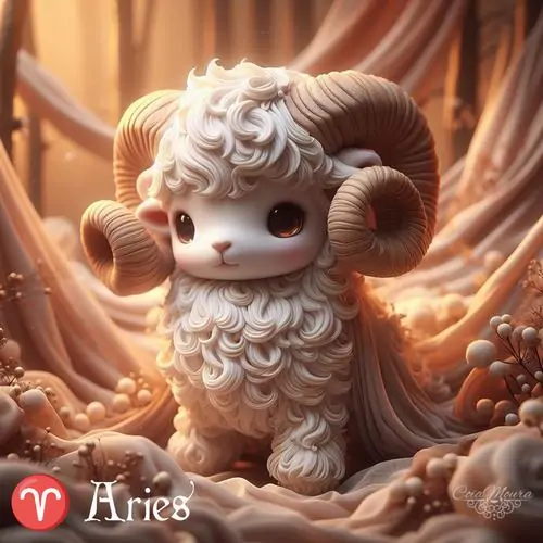 Chú cừu lông dày nằm trong ánh sáng vàng như từ cửa hang hắt ra, mắt tròn và sừng mềm khiến bức này ấm, đẹp và hợp làm hình nền dễ thương