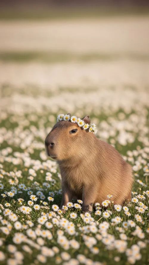 Capybara giữa khu nhà kính đang tưới chậu bạc hà bằng bình thiếc nhỏ, hơi nước mờ ôm quanh kính tạo nên tấm ảnh màn hình sạch sẽ và Ultra HD