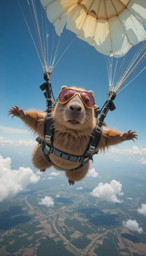 Một chú capybara đứng trước máy hát cổ trong tiệm đĩa, tai đeo chụp nghe to và chân gõ nhịp khiến ảnh nền động vật thư giãn trông trẻ trung, vui tai như có nhạc