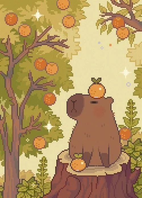 Capybara làm người đưa thư, miệng ngậm phong bì và lưng đeo túi vải, con đường làng sau cơn mưa sáng lên làm ảnh màn hình capy cute trông nhanh nhẹn bất ngờ