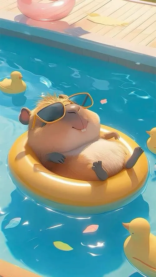 Capybara ngồi trong tiệm may, trước mặt là cuộn chỉ, thước dây và áo khoác đang ráp dở, bối cảnh gọn gàng khiến ảnh nền capybara sắc nét mang nét chăm chút rất riêng