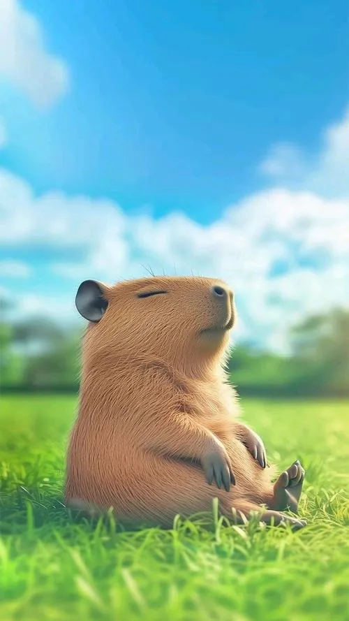 Trên mái nhà lợp ngói cũ, capybara nằm duỗi chân nhìn đàn chim bay qua, nắng đầu ngày quét nghiêng giúp ảnh nền đt Iphone sáng sủa mà không gắt mắt