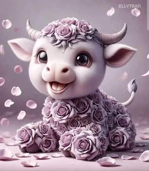 Avatar pastel chú cừu nhỏ màu tím ngồi giữa hoa hồng, đôi mắt sáng và bộ lông xoăn khiến tổng thể mềm xinh như một ảnh đại diện ngọt ngào cho người mê chibi