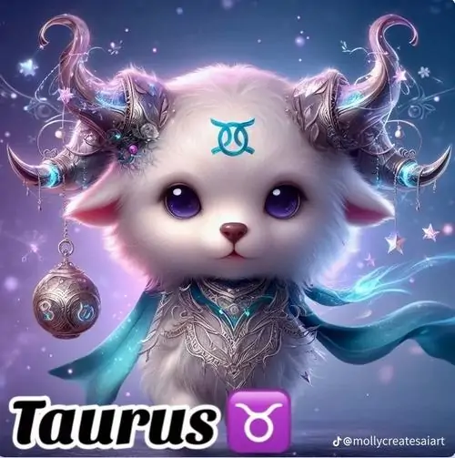 Sinh vật nhỏ màu tím trắng có sừng và đôi mắt long lanh đứng trước nền sao, chữ Taurus đặt bên dưới giúp mẫu này thành avatar trâu con tí hon rất hợp mạng xã hội