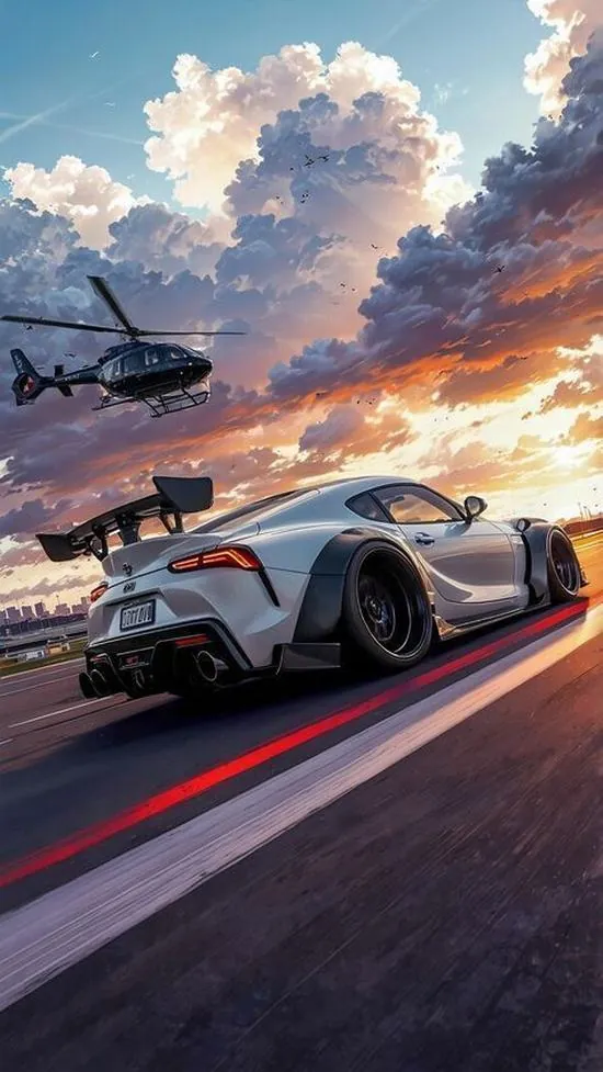 Một chiếc oto xanh cobalt đứng cạnh vách kính phản chiếu toàn thân, sự lặp lại của hình bóng khiến hình nền xe hơi 4K cho điện thoại có nhịp lạ mắt