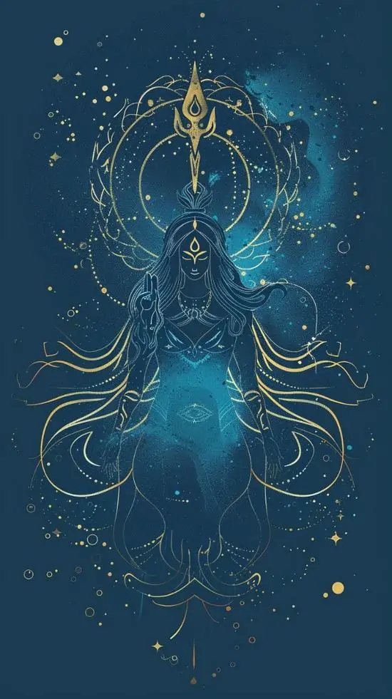 Khung dọc cuối cùng chỉ giữ đường nét vàng của một hình tượng thần thoại trên nền xanh đậm, chi tiết ít nhưng sang, rất hợp làm ảnh cho người thích Bảo Bình tối giản