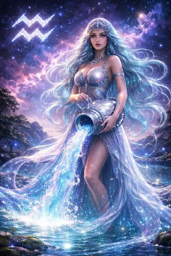 Ảnh nền đt Iphone cô gái tóc bạc đứng trên làn nước phát sáng, váy mỏng bay quanh chân và ký hiệu sóng nước đặt góc trên khiến tổng thể lung linh, khá hợp cho nữ