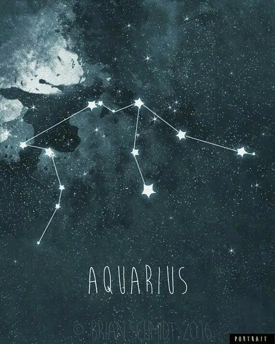 Ảnh bìa nền xanh xám mờ với chòm sao vẽ bằng những chấm sáng nhỏ, chữ Aquarius nằm thấp ở giữa tạo cảm giác lặng và sạch, kiểu này hợp cả nam lẫn nữ
