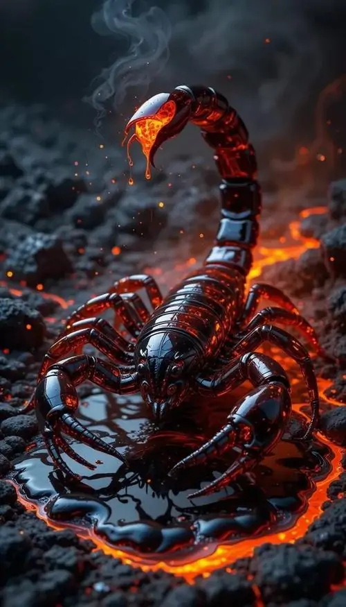 Một chiếc bánh kem phủ cacao có hình Scorpio đắp nổi bằng socola đen, đường xoắn ở phần đuôi và ký hiệu nhỏ bên cạnh làm chủ đề trông lạ mà vẫn nhận ra ngay