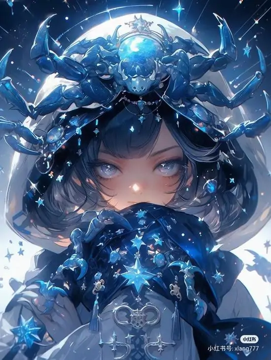 Ảnh nền cô gái mắt to mặc áo choàng xanh đậm ngẩng mặt dưới chiếc mũ phủ ngọc, chất vẽ anime khiến chân dung những người con của trăng vừa lạnh vừa cute