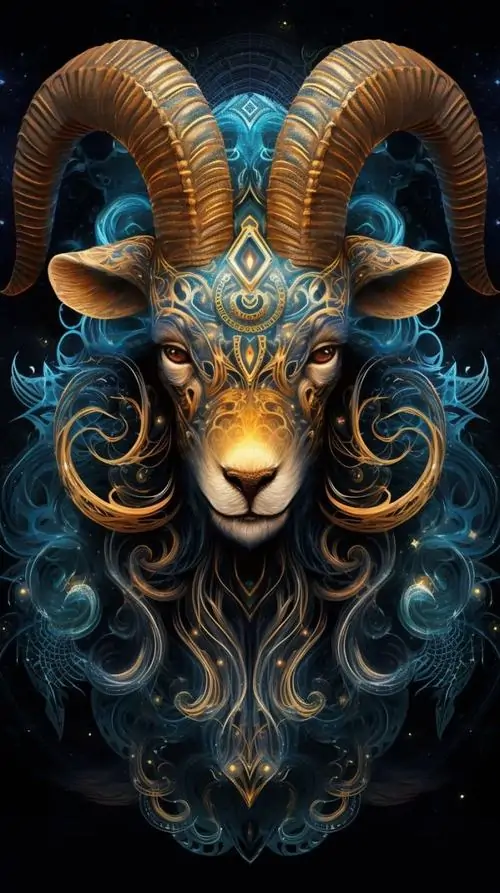 Avatar cận cảnh đầu dê với bộ sừng xoắn dày, ánh sáng xanh đồng phủ lên sống mũi và mắt làm bức chân dung Ma Kết này trông nặng lực, hợp nam hơn nữ