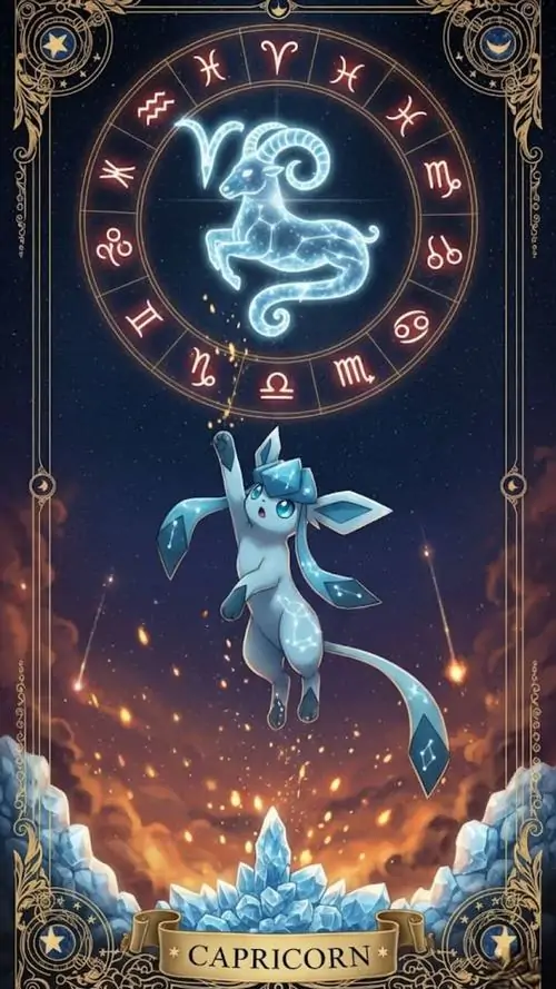 Biểu tượng Ma Kết treo lơ lửng trên bầu trời hoàng hôn, phía dưới là mây sáng và dây treo dài nên khung ảnh vừa thơ vừa gọn, hợp ai thích kiểu nhẹ mắt HD