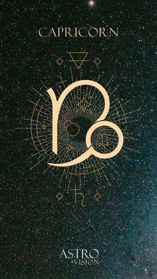 Biểu tượng cung Nam Dương màu vàng đặt giữa nền xanh đen lấm tấm sao, nét vẽ tối giản mà gọn mắt, hợp làm ảnh cho người thích phong cách trầm và sạch