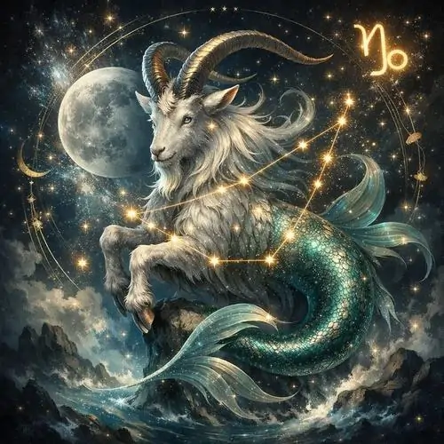 Dê biển trắng bạc xoay mình trước mặt trăng lớn, bụng cá cuộn sóng và các hạt sáng phủ quanh thân làm ảnh Ma Kết này hợp làm wallpaper 4K cho màn hình dọc