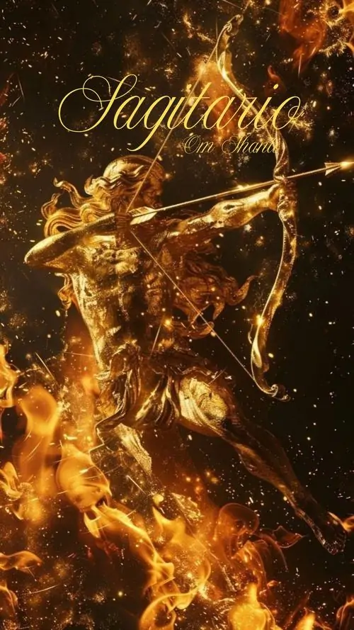 Nhân mã vàng rực hiện lên như được đúc từ lửa, thân người nghiêng về trước và cánh cung sáng gắt làm hình ảnh cung Nhân Mã này hợp với người thích cảm giác mạnh