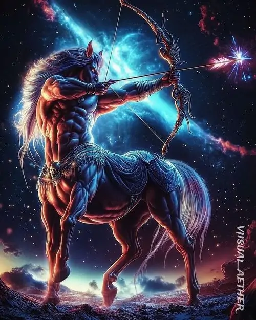 Hình nền cho máy biểu tượng mũi tên đặt trong khung kim loại tối, nền đen xám có vệt nước chảy xuống khiến hình vẽ chòm sao Nhân Mã theo kiểu huy hiệu trông lạnh và chắc