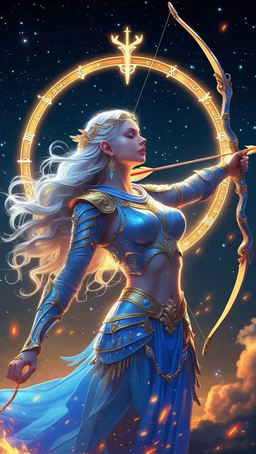 Hình nền dế yêu các tia sao nối thành hình nhân mã trên nền đỏ tím của dải ngân hà, bố cục ít chi tiết nhưng vẫn gợi đúng chòm sao nửa người nửa ngựa rất rõ