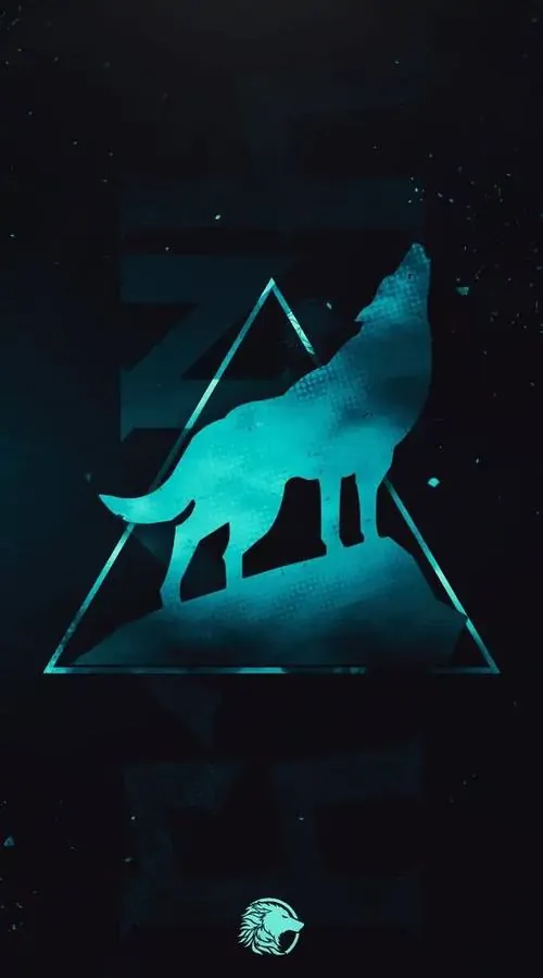 Ảnh nền con sói đen cuộn mình giữa mảng mây vàng và vầng trăng tròn, lông xoáy như mực loang trên giấy khiến cả khung dọc giữ cảm giác lẻ loi rất rõ