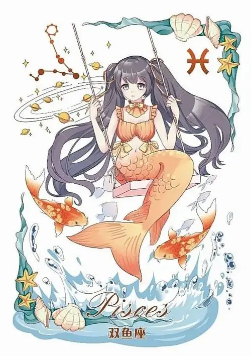 Ảnh chân dung cô gái có đôi tai cá nhỏ nhắn đang mỉm cười giữa những cánh hoa xuân rực rỡ mang phong cách thiết kế nhân vật vô cùng tươi tắn.