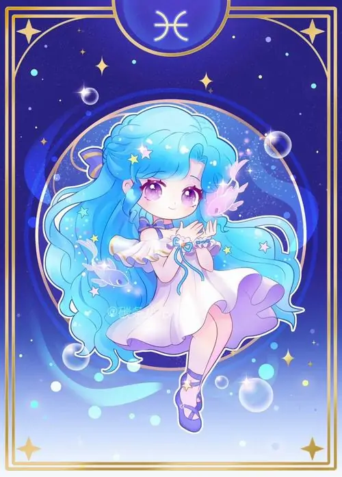 Ảnh đại diện cô bé tóc xanh ngồi lọt thỏm trong bong bóng nước giữa dải ngân hà lấp lánh với tỉ lệ đầu to thân nhỏ trông rất ngộ nghĩnh.