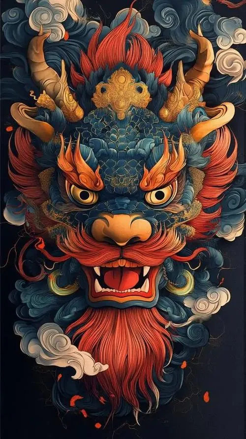 Ảnh wallpaper gương mặt quỷ đỏ với sừng lớn, râu lửa và đôi mắt sáng gắt nổi lên giữa nền tối, kiểu dựng khối dày làm màn hình trông ngầu và bắt mắt hơn