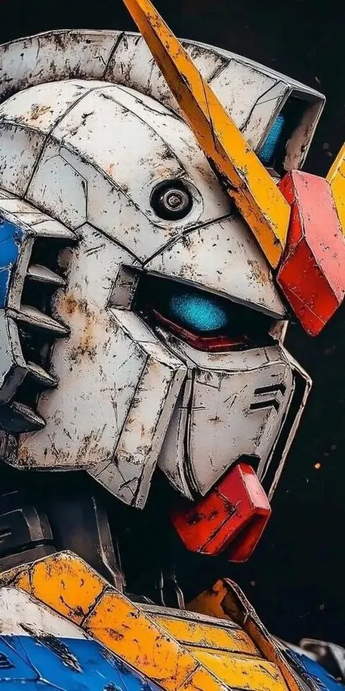 Ảnh bìa cận mặt robot trắng với mắt phát sáng xanh và mảng giáp góc cạnh, bố cục sát khung làm hình nền điện thoại độ phân giải cao trông mạnh và gọn