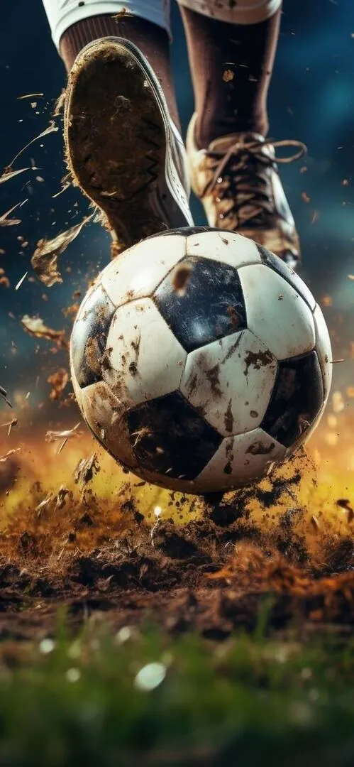 Cận cảnh quả bóng thi đấu đang bốc cháy dữ dội trên mặt sân làm hiện rõ những đường may tỉ mỉ và độ nét cao của một tác phẩm ảnh nghệ thuật.