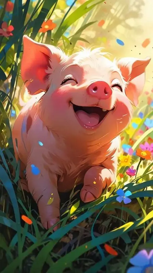 Ảnh nền 4K heo hồng đội mũ phúc đứng trước nền mây đỏ, chiếc bụng tròn và bước chân nhỏ khiến bức ảnh nền con lợn dễ thương trông vui, đẹp và hợp phong thủy